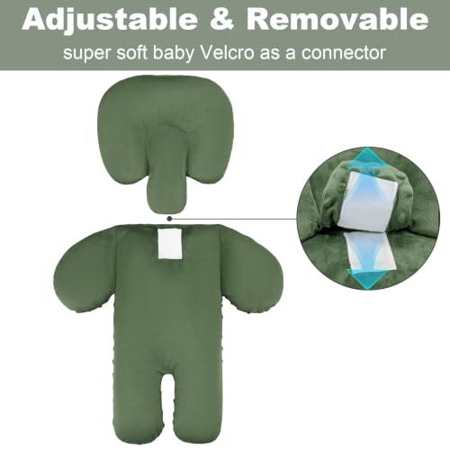 Image of Infant Car Seat Insert for Newborn Boys Girls, Extra Thick & Soft Minky Preemie Car Seat Head Body Support Cushion with Strap Pads, Perfect for Stroller, Baby Swing, Bouncer, 2-in-1 Reversible, Green