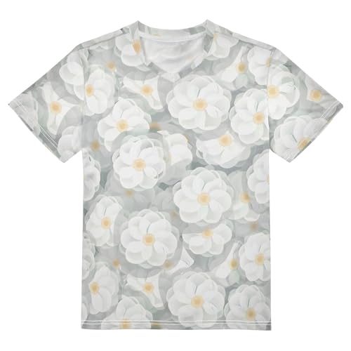 White Camellia Flowers Youth Dry Fit Shirts for Girls Kids Sports Tops Short Sleeve Tees XXL