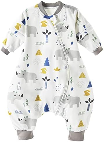 Chilsuessy Baby Ganzjahres Schlafsack Mit Abnehmbaren Ärmeln und Füßen - 1.5 Tog, 100% Baumwolle, Süßes Nashorn, 100/Baby Höhe 100-110cm