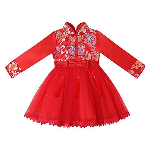 OBiQuzz Niños Niños Bebé Niña Niños Vestidos De Hada Para Calendario Chino Año Nuevo Princesa Vestidos Bordado Traje De Rendimiento Calendario De Adviento Niños (Rojo, 4-5 Años)