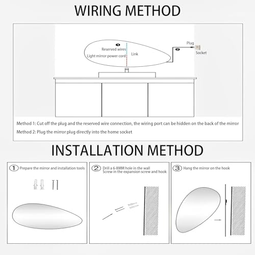 Miroir de bain LED éclairage ajustable et miroir de maquillage mural anti-explosion - 7
