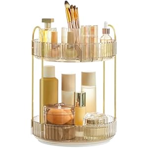 SONGMICS Makeup Organizer, 3-Tier Round Rotating Skincare Organizer Countertop, Customizable, Toiletries Vanity Organizer, Lazy Susan, Gift, Champagne Gold UJKA011A01 Champagne Gold 3 Tiers