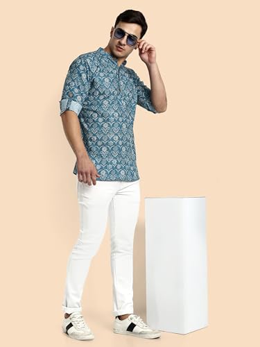 Image of Vardha Men's Cotton Printed Short Kurta with Comfortable Fit and Simple Style and Regular Look | Kurta for Men