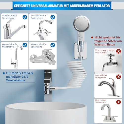 Handbrause für Waschbecken, Waschbeckenbrause mit Schlauch, Handbrause Duschkopf Set Mit Halterung, Waschbeckenbrause zum Haarewaschen, Wasserhahn, Bad für Behinderungen, Altere Menschen, Neugeborene