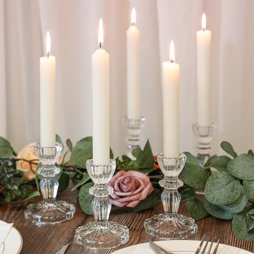 4.33" Tall Glass Candlestick Set of 6 Clear Crystal Candle Holders for Glass Taper Holder Decor for Wedding Birthday Party Christmas by SHOHAYTO - Image 9