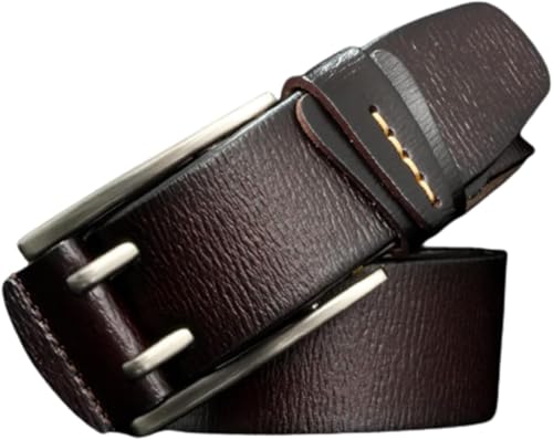 Men's Genuine Leather Belt, Double Pin Buckle Belt, Work Business Dress Belts for Men, Casual Jeans
