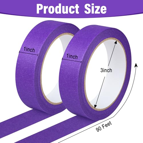 Image of 2 Pack Purple Painters Tape - Purple Masking Tape 1 Inch Wide - Multi-Surface, Smart Adhesion, Indoor & Outdoor - Paint Tape for DIY, Labeling, Art, Car, General Purpose - 180FT Total
