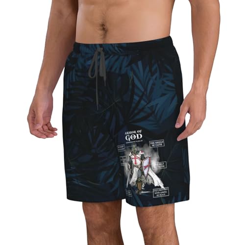 Men's Swim Trunks Bathing Suit Hawaiian Swimsuits Armor of God Bible Verse Great Gift for Religious Beach Shorts,2