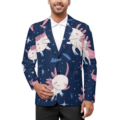 Cute Axolotl Men's Slim Suit Long-Sleeve Prom Tuxedo Classic Two Button Business Jacket