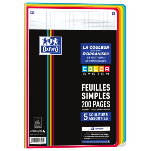 Lot de 25 Feuillets mobiles perforés Color System A4, 200p./100 feuilles bords colorés 90g/m², Séyès