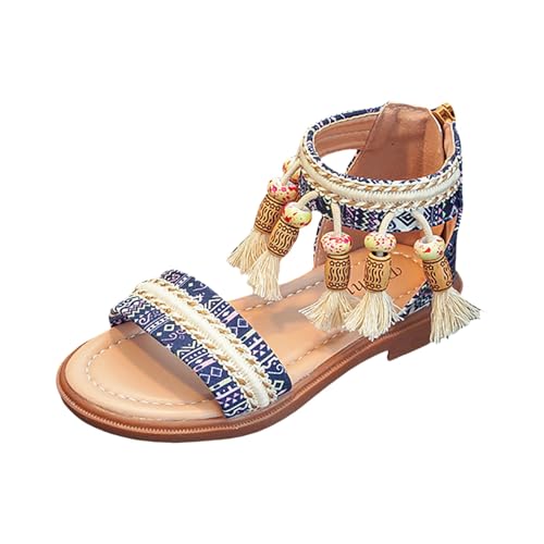 IWIHMIV Girls Sandals Open Toe Cute Flat Dress Sandals Summer Bohemian Tassel Comfortable Non Slip Flat Soft Sole Shoes