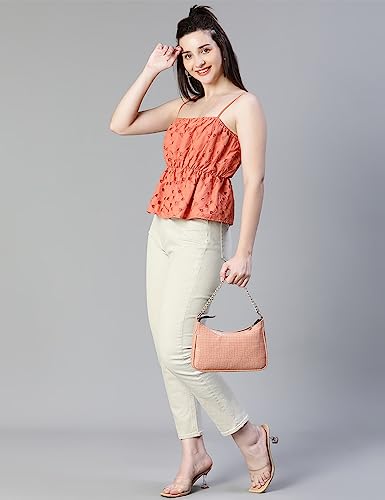 Image of oxolloxo Women Schiffli Elsaticated Shoulder Strap Cotton Top