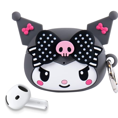 iFace Capa My Melody 50th and Kuromi 20th Anniversary [compatível com AirPods 4] linda capa protetora de silicone [mosquetão incluído] [capacidade de carregamento sem fio] - Kuromi 20º aniversário