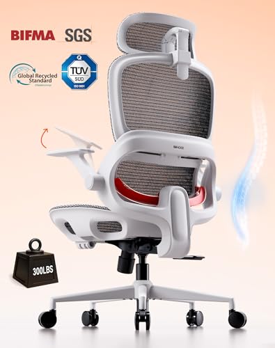 Image of SIHOO B100 Office Chair, Ergonomic Office Chair Without Footrest, Computer Chair with Wide Headrest & Adaptive Lumbar Support, Flip-up Armrests, Swivel Desk Chair for Long Hours, Grey