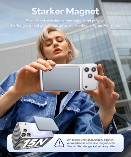 Powerbank iPhone für Magsafe, 0.8cm Ultra Slim Magnetische Power Bank 6000mAh, Schnellladung 20W USB-C Ausgang/Eingang, Powerbank Induktives Laden für iPhone 17/16/15/14/13/12/Pro/Pro Max/Air Serie 3