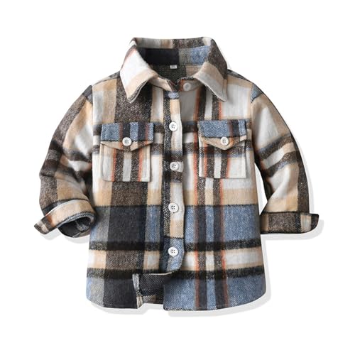 Girls Boys Autumn Plaid Brushed Single Breasted Shirts Kids Long Sleeve Cardigan Lapel Jacket Girls Fall Winter Tops3
