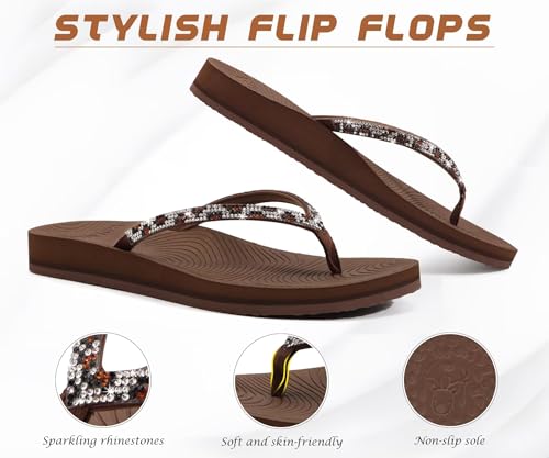 Image of KuaiLu Women's Rhinestone Flip Flops Arch Support Yoga Mat Cushion Sandals
