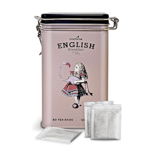Charbrew Alice In Wonderland Alice & Flamingo English Breakfast Metal Tea Tin Caddy Gift – 60 Teabags Black Tea
