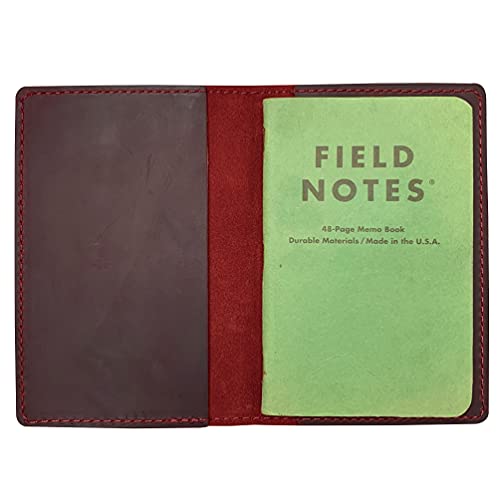 Image of Genuine Leather Journal Cover for Field Notes Notebooks, Moleskine Cahier Journal Pocket 3.5 x 5.5 Inches, Retro Red