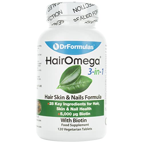 DrFormulas HairOmega 3-in-1 DHT Blocker with Biotin 5000 mcg, Skin Health Nail and Hair Growth Supplement | Hair Loss Vitamins, 30 Day Supply
