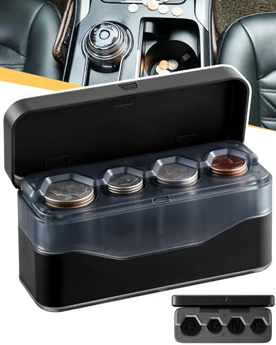 Larger Capacity Coin Holder for Car, Change Coin Organizer Compatible with Coins of Different Size, Compact & Portable Coin Dispenser Storage Fit for Most Vehicle Trucks Accessories Transparent Black
