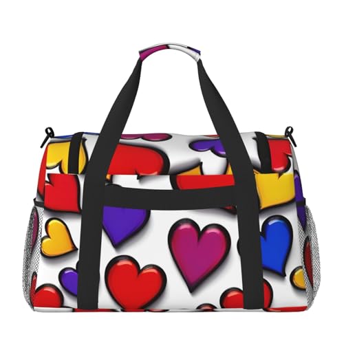 Colored Gay Pride Hearts Print Foldable Carry On Tote Large Capacity Hand Carry Bag for Airplane Weekend Getaways2