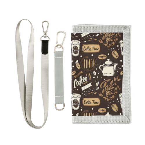 ALAZA Kids Wallets for Boys Girls Toddler Trifold Wallet Children Small Brown Coffee Beans Cups with Zipper Coin Pocket