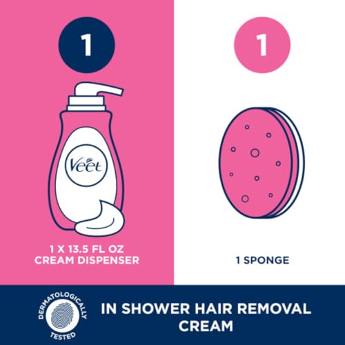Hair Removal Cream - Veet Legs & Body In Shower Cream Hair Remover, Sensitive Formula with Aloe Vera and Vitamin E, 13.5 fl oz Pump Bottle (Pack of 2) - Thumbnail 3