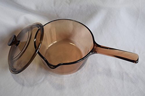 Vintage Corning Ware Pyrex Vision Visions Visionware Amber All Glass 1 Quart / 1 Litre 6" Inch Saucepan With Built-In Pour Spout + Cover/Lid * Made In Usa #TOP3