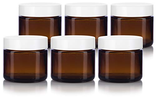 Amber Glass Straight Sided Jar with White Foam Lined Lids - 2 oz (6 Pack)