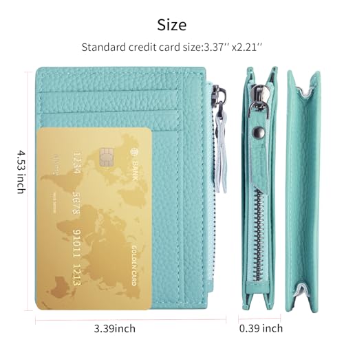 Image of Slim Wallet for Women Small Leather RFID Blocking Credit Card Holder Minimalist Front Pocket Wallet with Coin Purses & Pouches,Lake Blue