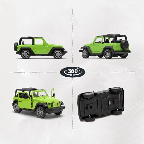 Image of Jeep Die Cast Metal Toy Car with Opening Doors & Pull Back Action | Mini Manual Push Super Car No Battery Needed | Durable Diecast Vehicle for Kids Age 3+ Collectible Gift (Green)