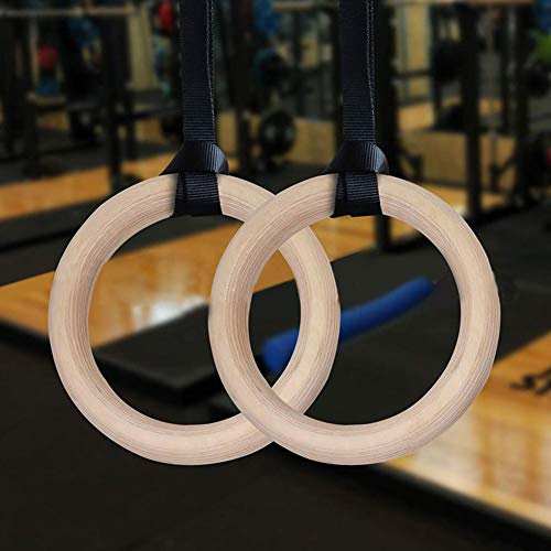 image for DesirePath Wooden Gymnastic Rings with Adjustable Straps - Olympic Gym