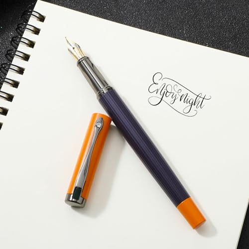 Amaxiu Conjunto de canetas-tinteiro de metal preto, caneta-tinteiro de ponta fina de 0,5 mm com 10 c