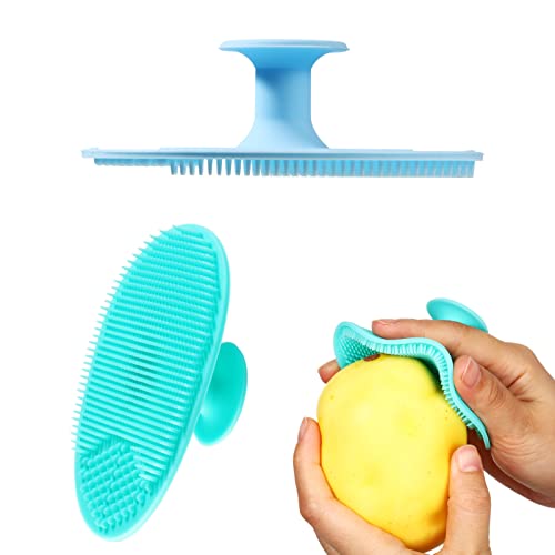 Yinkin 2 Pcs Vegetable Brush Potato Scrubber Veggie Brush Silicone Reusable Cleaning Tools with Non Slip Grip for Kitchen Food Potato Carrots Corn
