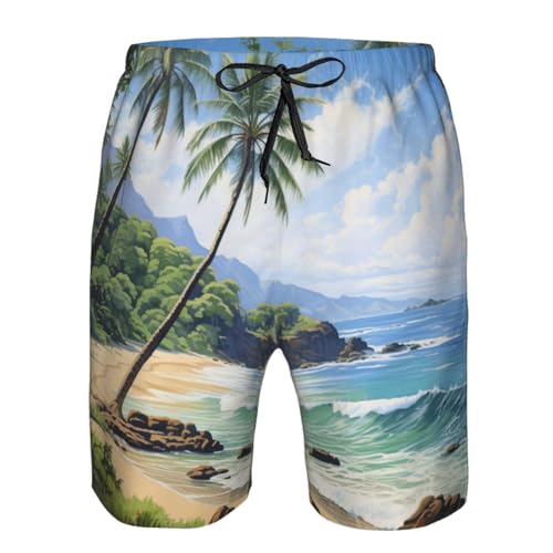 Hawaiian Beach with Palm Trees Print Stylish Beach Shorts Swim Trunks Lightweight Breathable Summer Outdoor Activities4