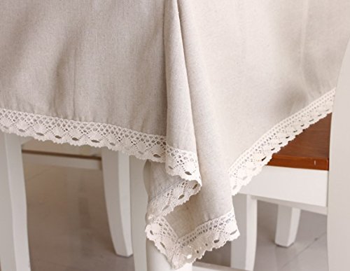 Enova Home Natural Simple Rectangle Cotton And Linen Washable Tablecloth, Lace Table Cloth Cover With Pattern Printed For Kitchen Dinning Tabletop (Simple White, 54 X 80 Inch) #TOP4