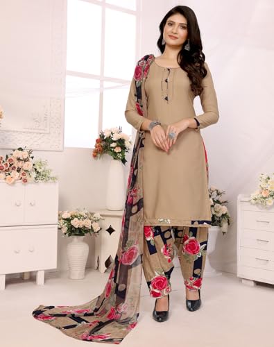 Image of Yashika Women's Printed Dress Material - Unstitched Crepe Fabric Kurti, Pants & Dupatta Set (AZ-YS-P4-ADMIRING PINK)