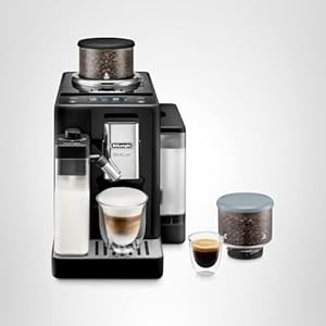 De’Longhi Rivelia Automatic Espresso Machine with Grinder & Milk Frother – All-in-One Coffee Maker, Hot & Iced Latte, Cappuccino, Bean Switch System, Burr Grinder, Compact Italian Design, Black
