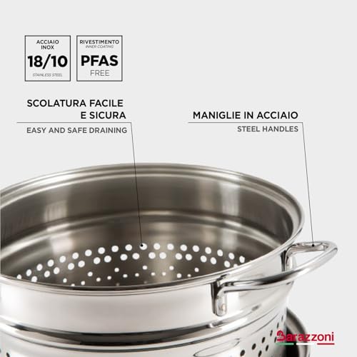 Foto von Barazzoni 419048022 Pasta-Topf, Kochen und Zusehen, Spaghetti-Topf, Deckel mit Korb, Made in Italy, Glas Edelstahl 18/10, 6 Liter