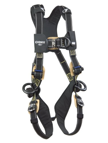 3M DBI-SALA ExoFit NEX 1113332 Full Body Arc Flash Climbing Harness, 4 PVC Coated Alum D-Rings, Nomex/Kevlar Web, Comfort Padding, Locking QC Leg Straps, Large, Black