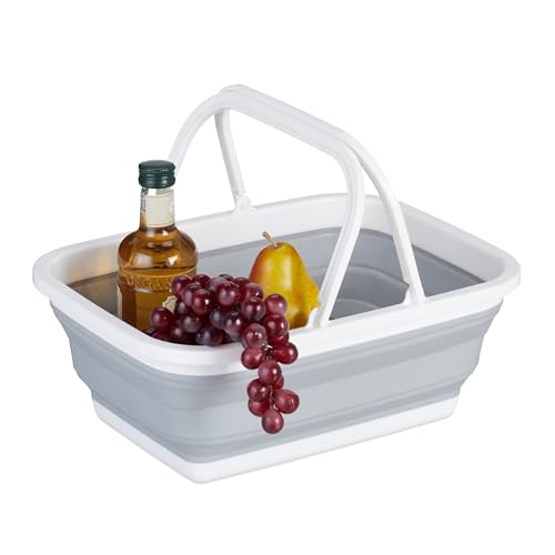 Relaxdays Faltkorb mit Henkel 8 L tragbarer Picknickkorb Camping & Abwasch HxBxT: 15 5 x 38 5 x 28 5 cm weiß/grau