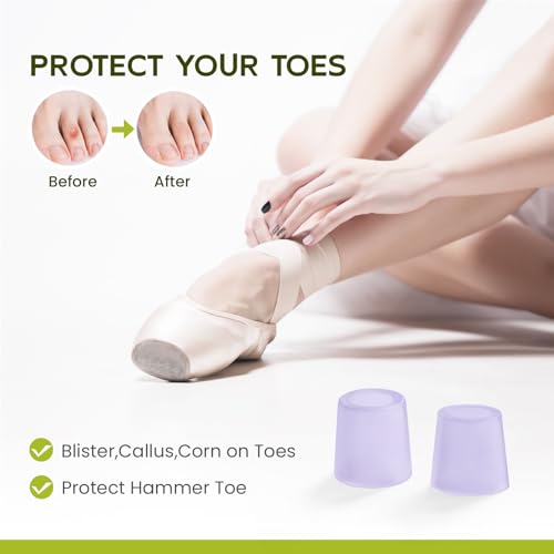 Image of Bukihome Silicone Toe Protectors - Silicone Open Pinky Toe Sleeves for Hammer Toes, Corns, Calluses, Blisters - Soft Gel Protector Toe Cushions for Pain Relief - 12 Count, Lavender (6 Thick +6 Thin)