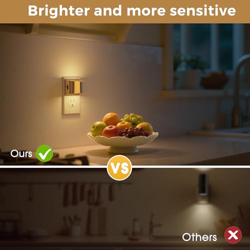 Image of L LOHAS LED Night Lights Plug into Wall, Dimmable Night Light with 3 Level Brightness, 3000K Soft White, 2 Pack, Gold