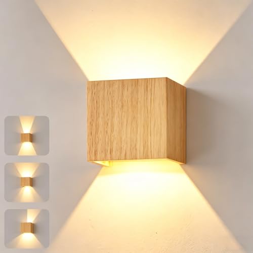 CHEVVY Applique Murale LED Intérieur 8W, Bois 3000K Carrée Blanc Chaud Décorative, Angle de...