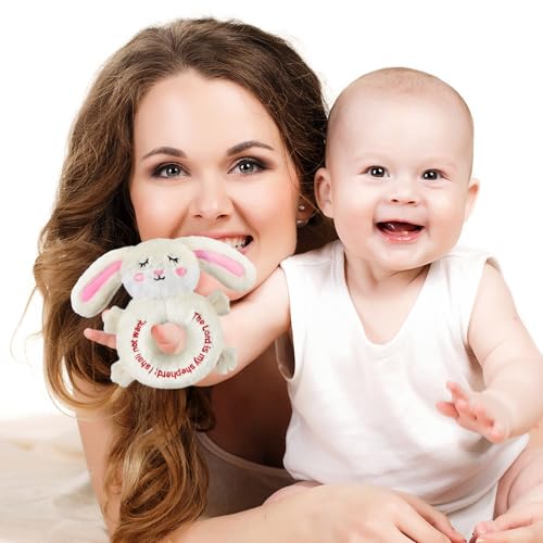 Image of Karenhi Bunny Beige Stuffed Animal Little Stuffed Animal Praying Baptism Soft Plush Snuggle God's Toy Embroidered Religious Gifts for Boys Girl Baby Shower Mom Barnyard Nursery Decor Doll Toy