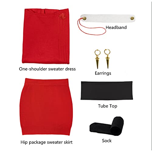 COLSA Women Cosplay Costume Anime Red Sweater Uniform Halloween Outfits Full Set With Earring(XL, Yor) by COLSA - Used condition - Image 5