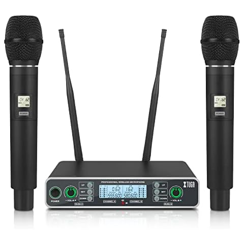 XTUGA U250 2x100 Channel UHF Wireless Microphone System,Dual Wireless Mics Dynamic Handheld Microphone, Auto Scan, 328ft for Church/Karaoke/Weddings/Events Cover