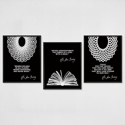 seersillus Feminist Wall Art Decor, Girls of Books Ruth Bader Ginsburg Quotes Posters, Rbg Gifts Women Girls Room Home Decor, 3Pcs 8x10 Unframed