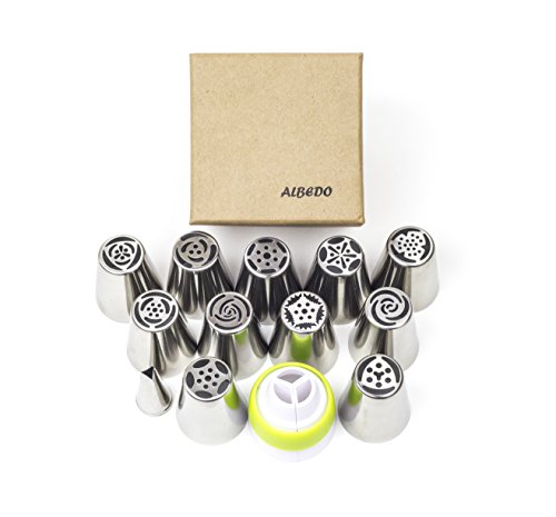 ALBEDO Cake Decorating Tips (23-Piece Tulip Set) - Stainless Steel Russian Piping Nozzles - Create Buttercream Frosting Flower Blossoms & Sweet Confections for Weddings and Birthdays